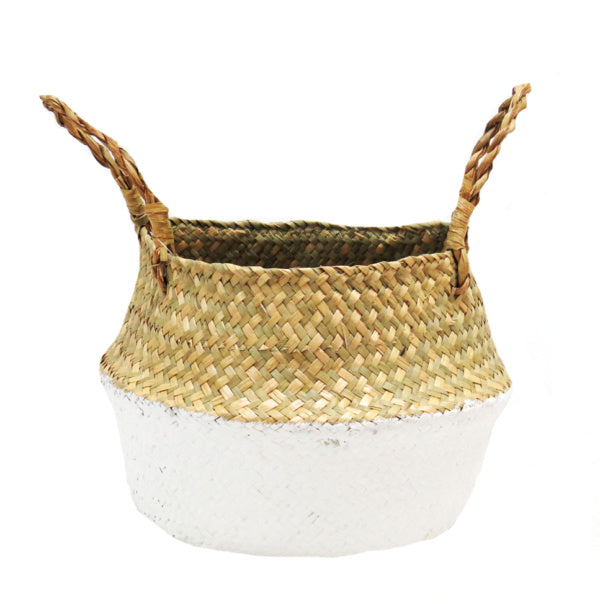 The Belly Belly Beaut is the perfect accent for modern garden displays. Crafted from natural seagrass, this planter folds down into a bowl shape for easy transport. Featuring a white finish from the widest part of the basket downwards and woven natural handles, the Belly Belly Beaut is the perfect combination of style and functionality- UNIQUE INTERIORS