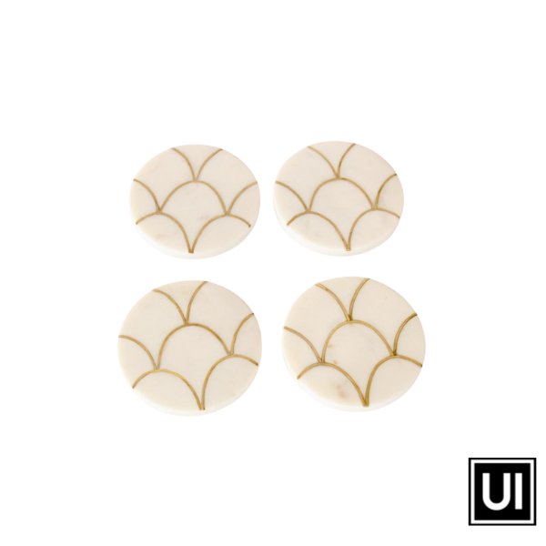 Set Of 4 Marble Coasters With Brass Insert