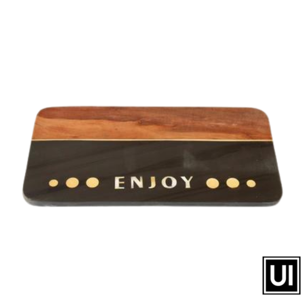 Black and brass inlay "Enjoy" marble board