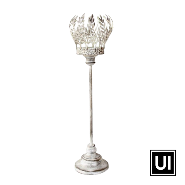 Tall Silver Metal Candle Holder