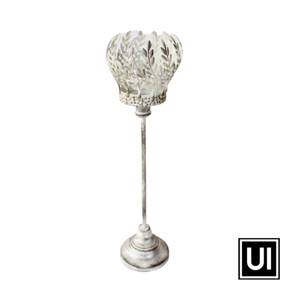 Tall Silver Metal Candle Holder