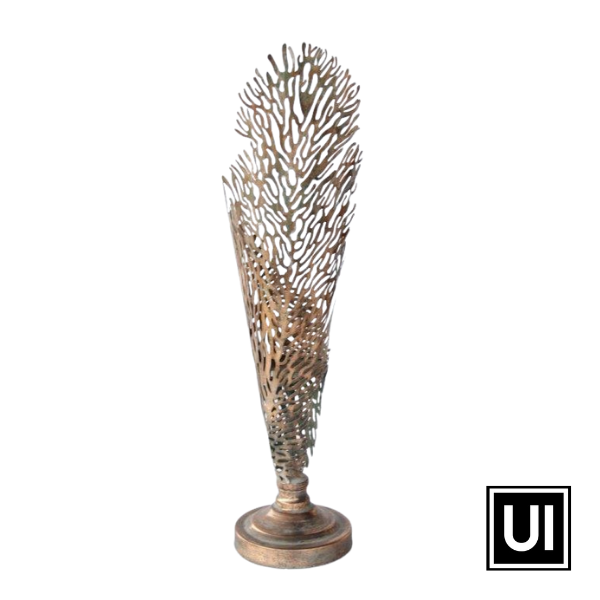 Tall Metal Seaweed Cone Shaped Candle Holder