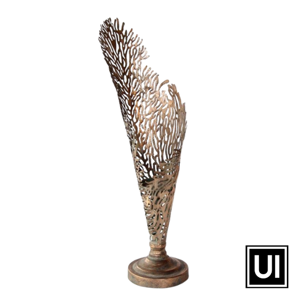 Tall Metal Seaweed Cone Shaped Candle Holder