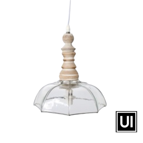 Hexagonal glass wooden top hanging lamp 27X24.5CM