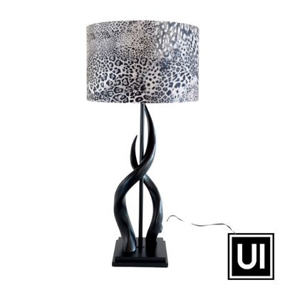 Black Kudu Upright Twist Lamp & Leopard Shade Unique Interiors