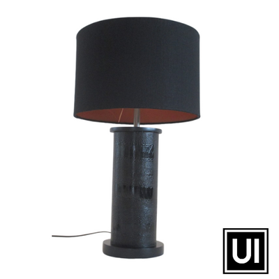 Black Ostrich lamp with Black Linen shade & gold lining Unique Interiors