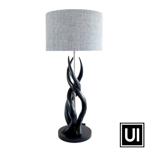 Black Triple Kudu Upright Twist Lamp & Two-tone Linen shade Unique Interiors