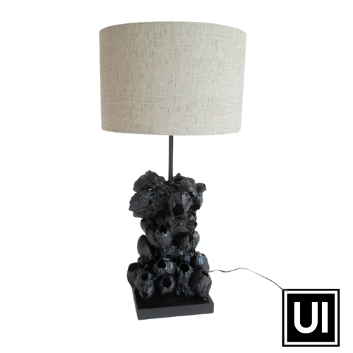 Black Upright Barnacle lamp & Linen Shade
