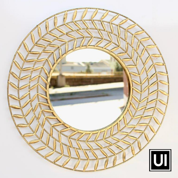 Round Gold Metal Leaf Detail Mirror 51CM DIAM