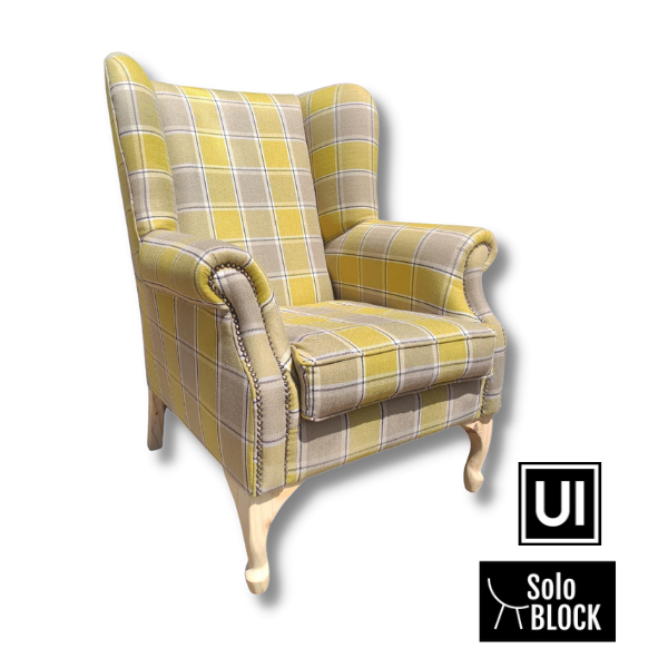 Soloblock Wingback chair with Yellow custom fabric