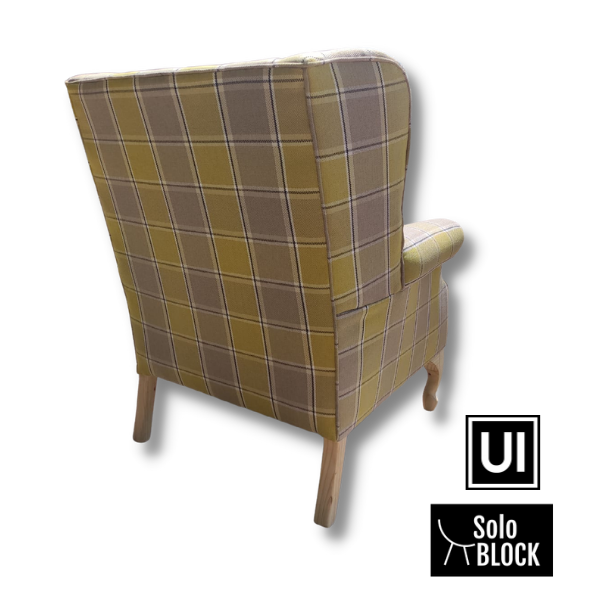 Soloblock Wingback chair with Yellow custom fabric