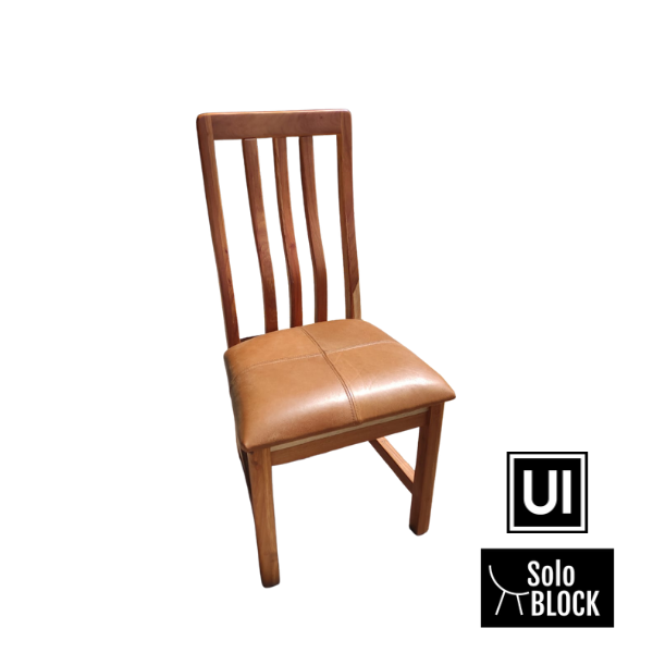 Soloblock Kiaat Classic Chair with leather whiskey buff