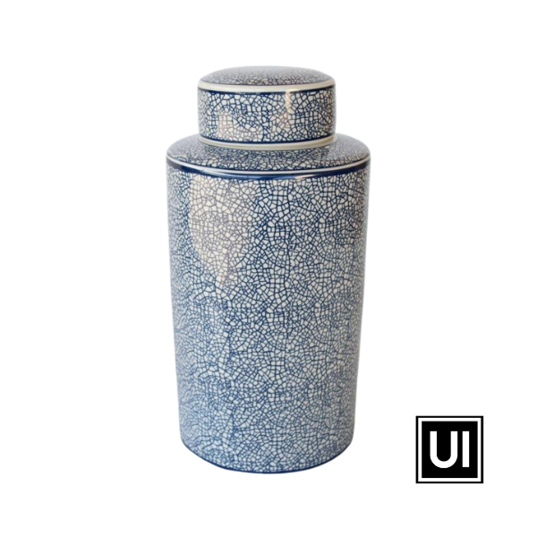 Unique Interiors Blue and white crackle design jar with lid
