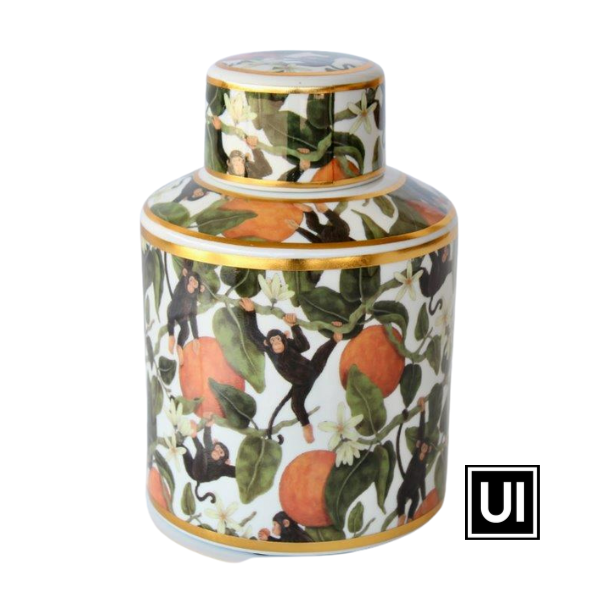 Unique Interiors Monkeys and oranges jar with lid