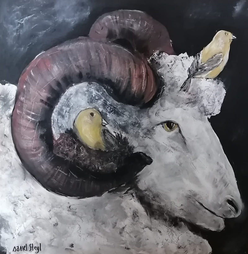 Goat and birds 500 x 500mm
