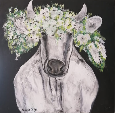 Cow with flowers 500 x 500mm Unique Interiors