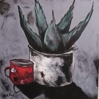 Aloe and red cup 400 x 400mm