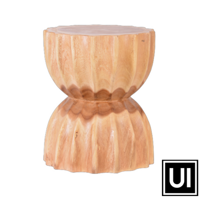 Wooden footstool hour glass with ridges natural 38 x 38 x 45cm unique interiors lifestyle