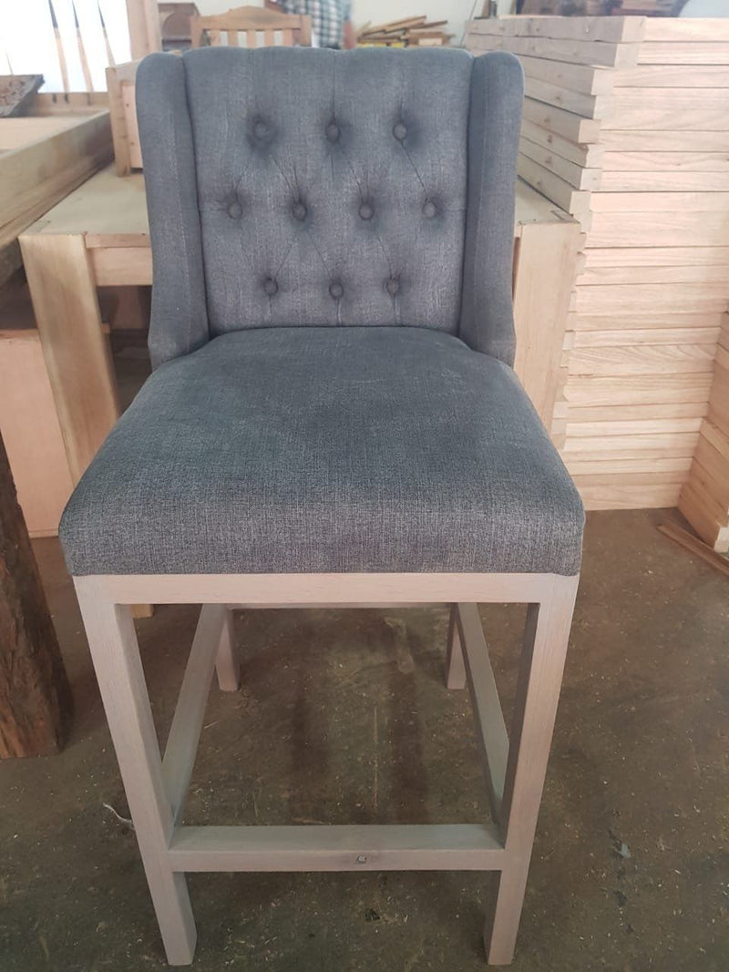 Oak modern Buttoned Barstool with fabric