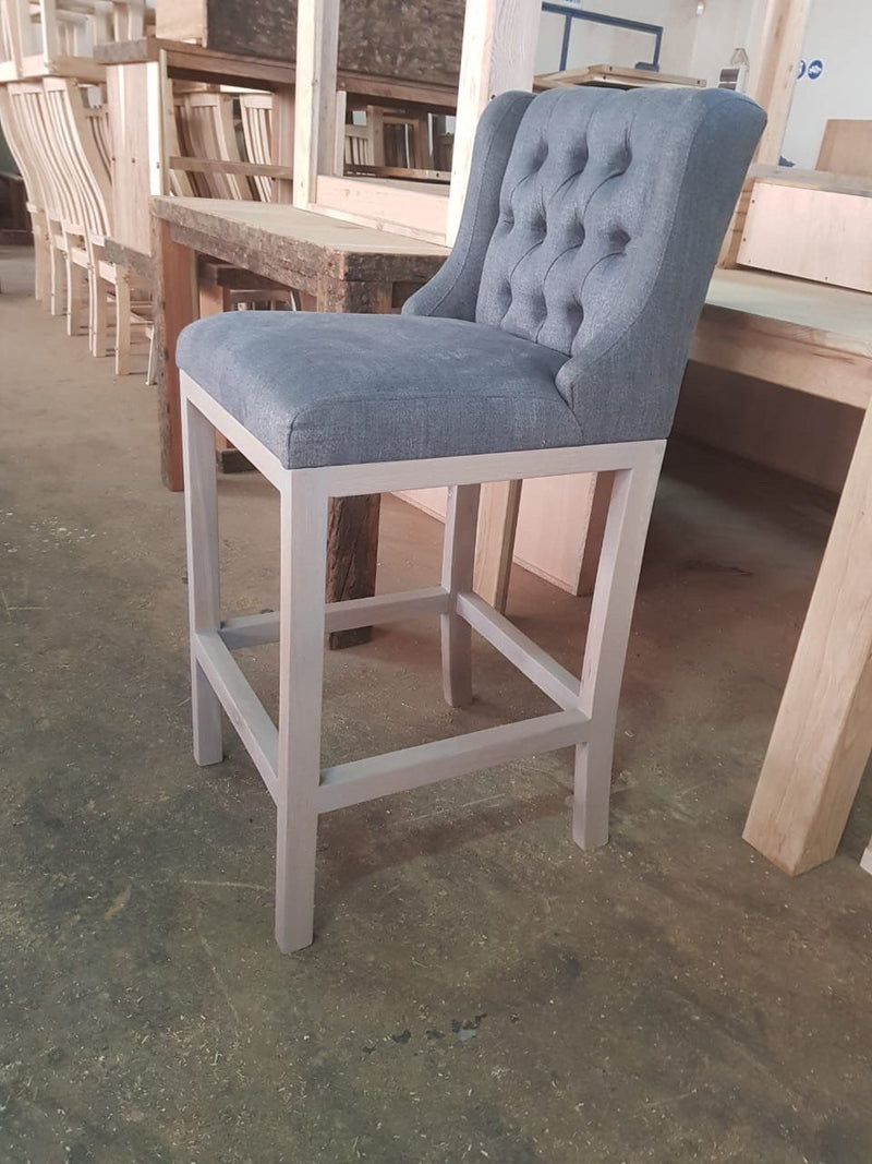 Oak modern Buttoned Barstool with fabric