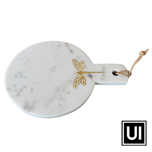 Round marble brass dragonfly inlay chopping board 28x20cm