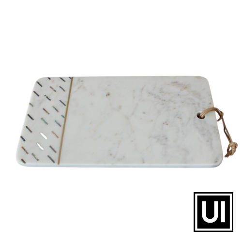White marble chopping with mother of pearl inserts 35.5x20cm