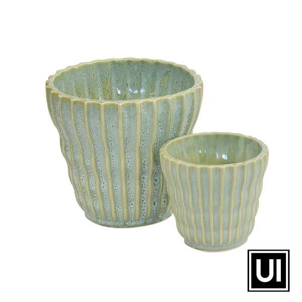 Ceramic jade urchin vase green s/2 - Unique Interiors