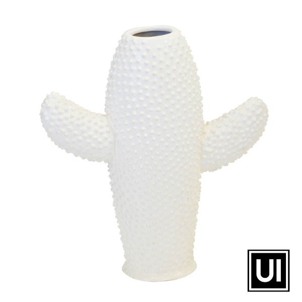 Ceramic cactus vase white flat large - Unique Interiors