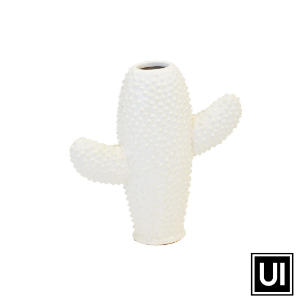 Ceramic cactus vase white flat small - Unique Interiors