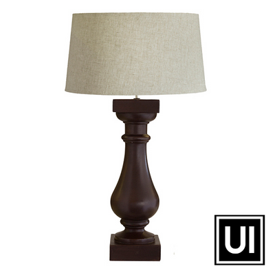 Baroque table lamp  Size  WEB COLOUR: BROWN HEIGHT: 60CM LINEN SHADE: 45X52X33 SHADE INCLUDED  CHOOSE YOUR COLOUR  We take great pleasure in offering you a range of products that are proudly South African made in resin.  Bring a magical touch to any room with elegant candleholders and a range of exquisite lanterns that will certainly add to the atmosphere.  Manufacturing and delivery :  14 Working days 