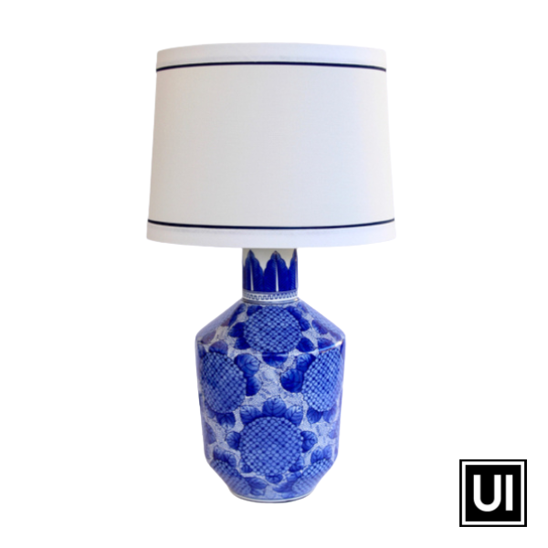 Blue & white hydrangea lamp cream shade 73x36cm - Unique Interiors - www.uniqueinteriors.co.za