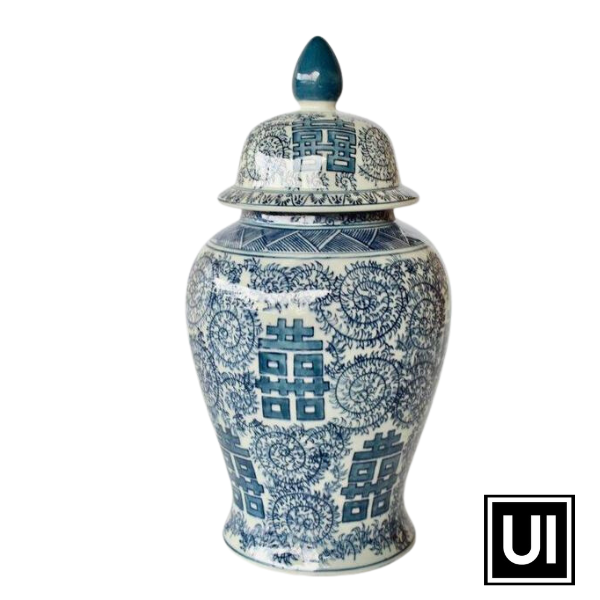 Blue & white chinese ginger jar 48x22cm  Introducing our Blue & White Chinese Ginger Jar from Unique Interiors, a beautiful and timeless piece that will add a touch of elegance to any space in your home. This ginger jar is expertly crafted with perfect quality ceramic glazed, ensuring the highest quality of craftsmanship.