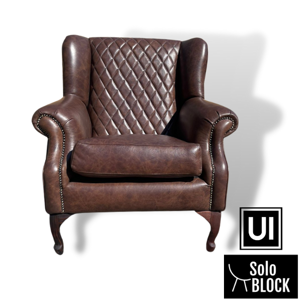 Soloblock wingback cross stitching occasional chair with leather Unique Interiors