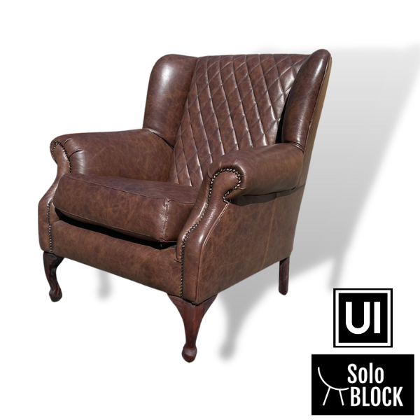 Soloblock wingback cross stitching occasional chair with leather